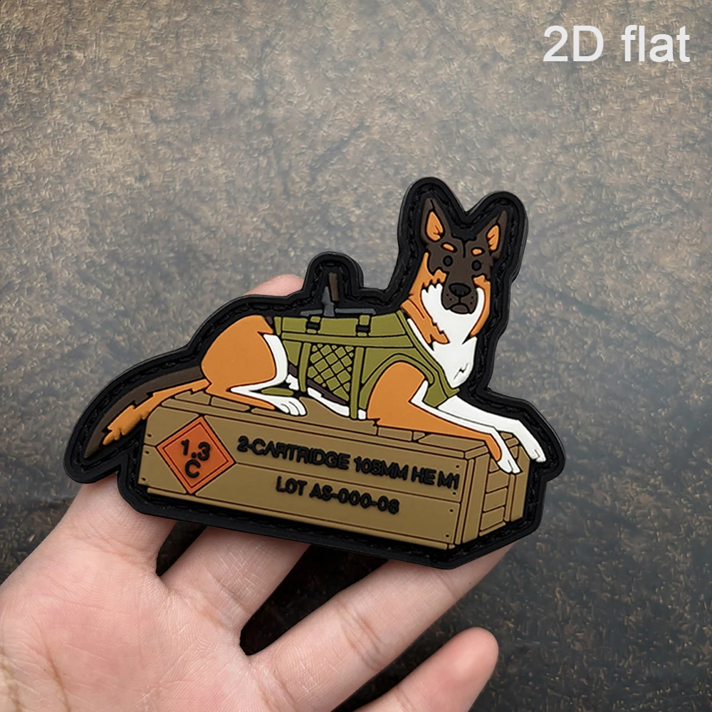 Cute and Fun German Shepherd Tactical Dog Luminous Logo Badge, 2D Flat Pvc Material, Magic Tape Patch, Free Backing Fabric, 1 Piece, Layered 3D Embossed Edge, Not Easy to Come Off, Functional Jacket Personalized Decoration Accessory