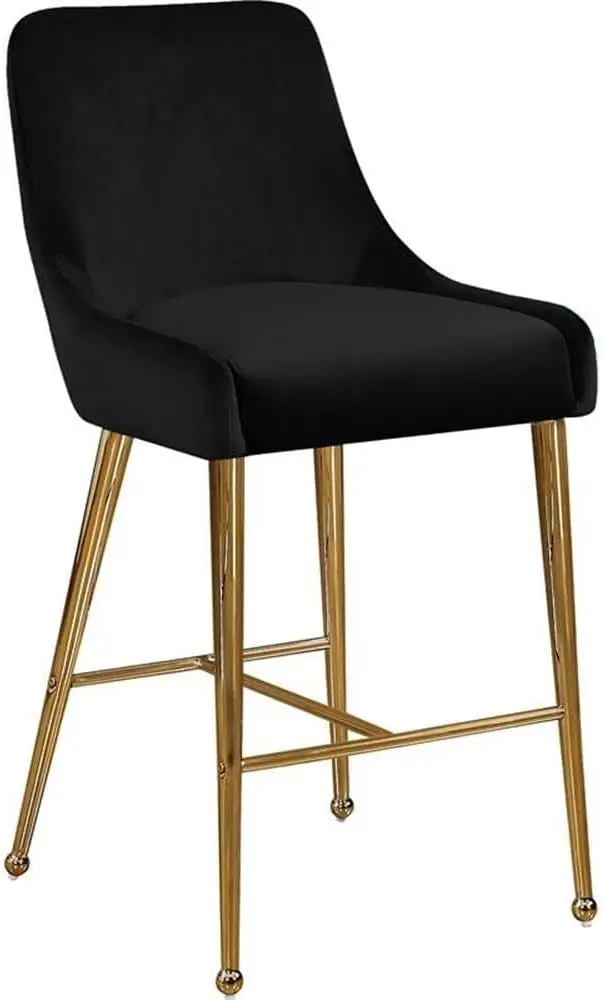 Collection Modern | Contemporary Velvet Upholstered Counter Stool with Polished Gold, Set of 2, 23