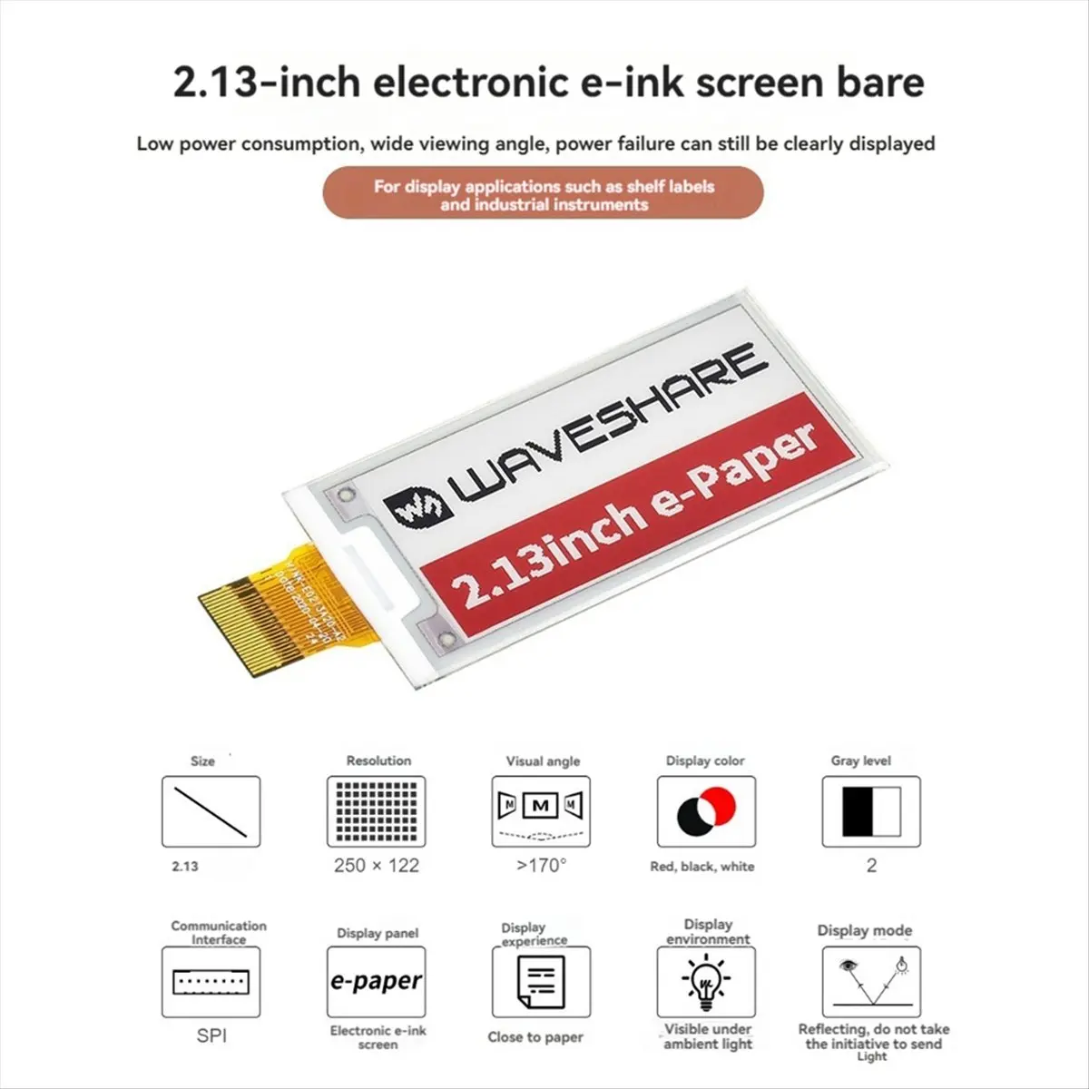 A003  2.13 Inch Ink Screen Electronic Paper Electronic Price Tag Display Screen 250x122pixel SPI Eink Raw Display