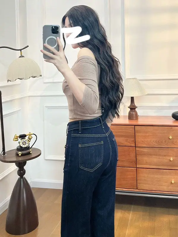 Cowgirl nine-point pants 2026 trendy leg-less flared jeans spring and autumn new slim design floor-length pants