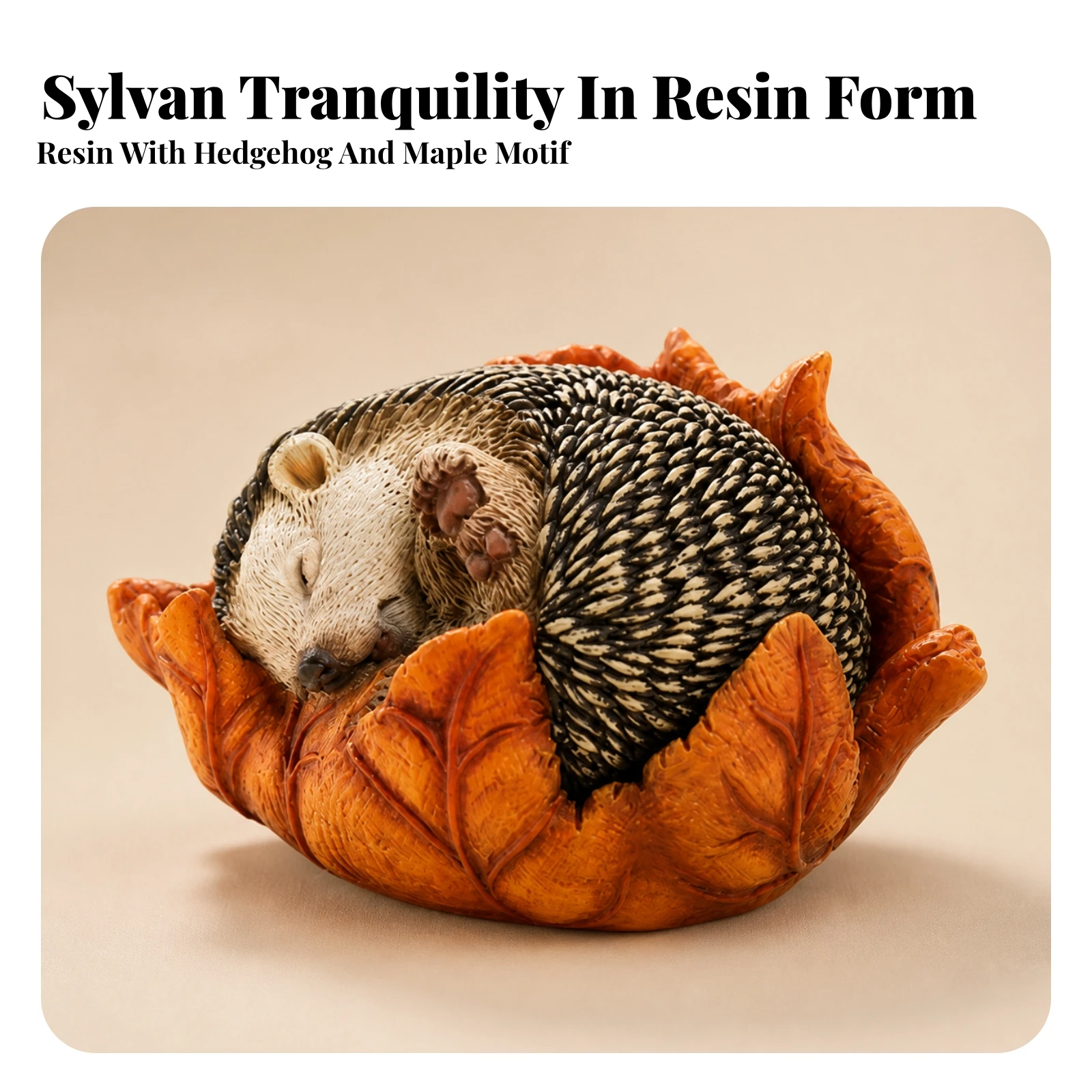 Hedgehog Figurine Adorable Hedgehog in Leaf Nest Decor Indoor Small for Nature Lovers, Bookshelf, Patio