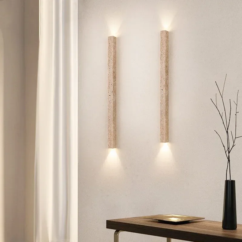 Retro Long Yellow Cave Stone Wall Lamp Stone Bedroom Bedside Cream Style High-end Home Decoration Stair Aisle Light LED image 3