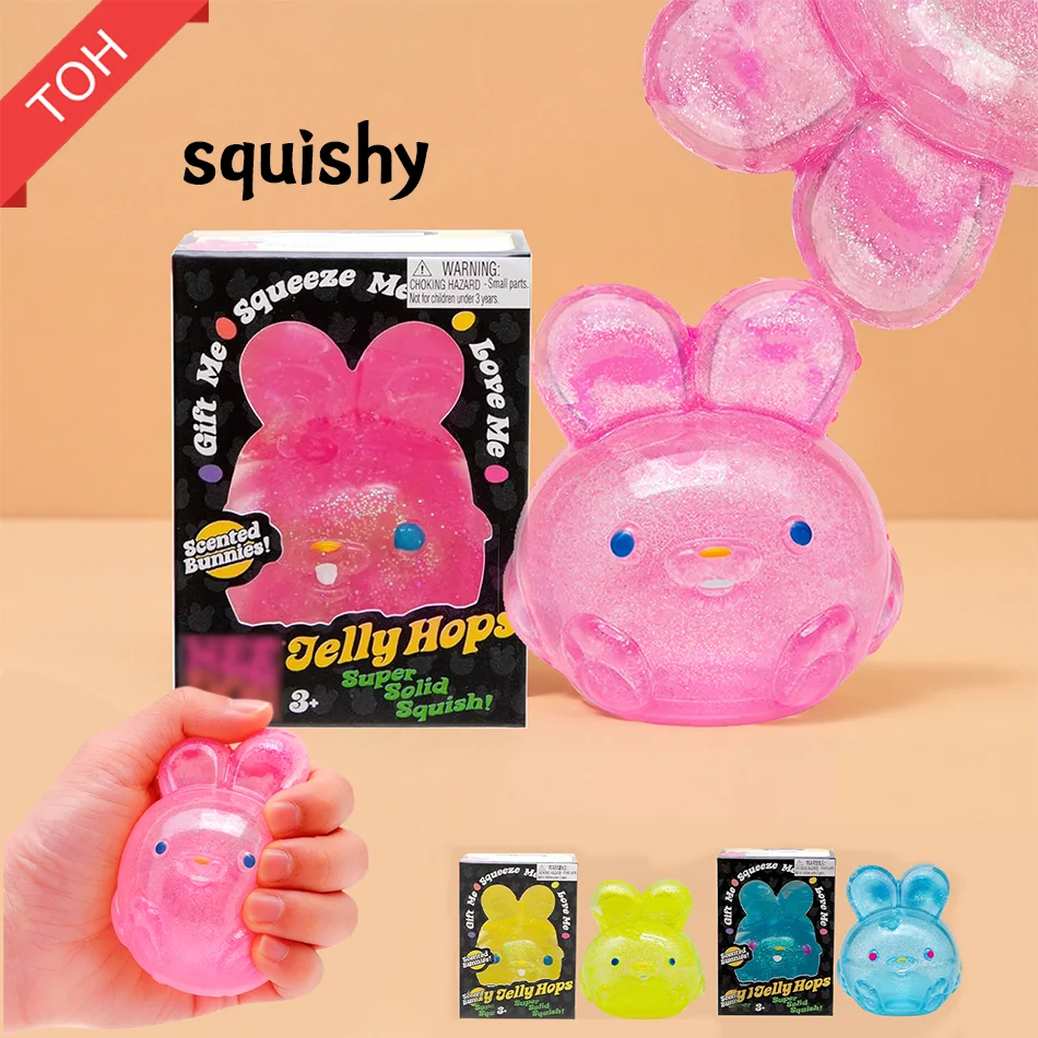 Nee-doh Jelly Rabbit Squishy, Würfel mit Langsamer Rückfederung, Sensorisches Quetschspielzeug, Stressabbau-Geschenk für Kinder, Rot Lila Blau Optional