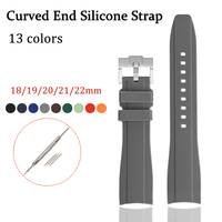 Curved End Rubber Strap 18/19/20/21/22mm Universal Silicone Watch Band Soft Sport Waterproof Replace Bracelet Belt for Men Women