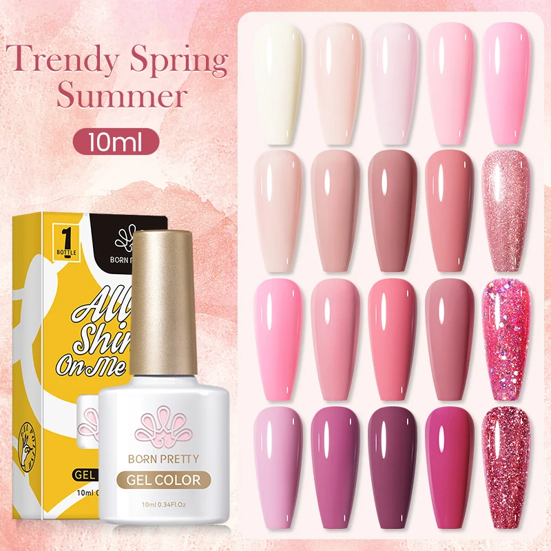 BORN PRETTY Nude Colors Soak Off UV Gel Polish Semi Permanent Soak Off UV Gel 10ml Pink Yellow Purple Nail Gel Varnish