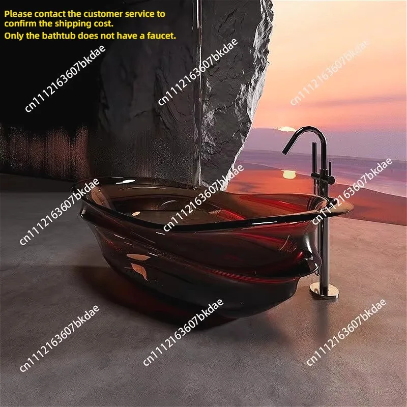 Color Crystal Resin Freestanding Bathtub, Solid Surface Soaking Tub, Luxury Integrated Bath For Home Family Hotel Guesthouse Spa