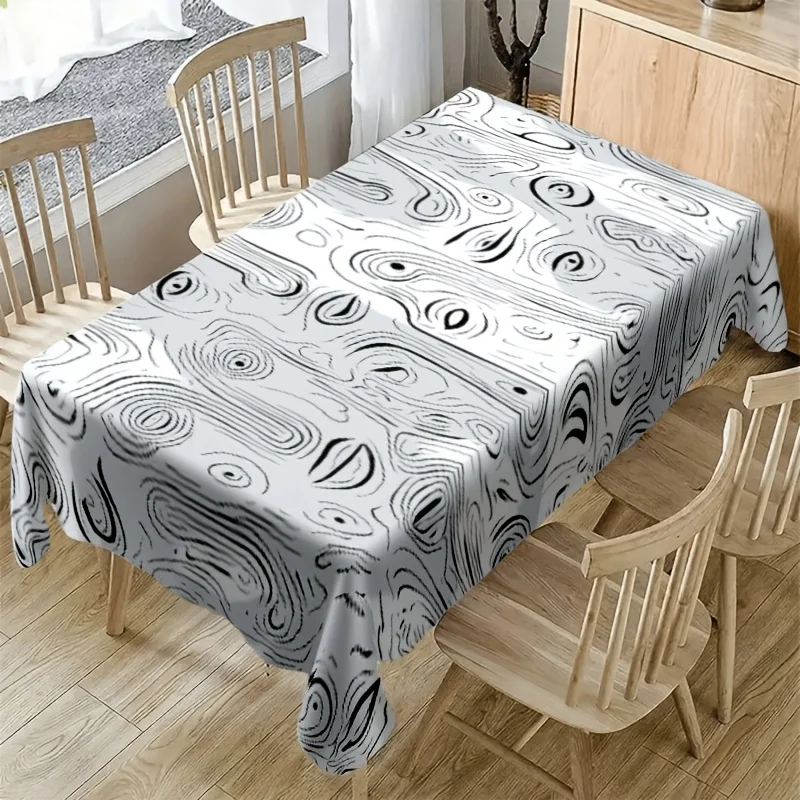 Curve Abstract Tablecloth,Light Base With Wavy Spiral Line Graphics,Rectangular Table Cover for Minimalist Art Party Table Decor