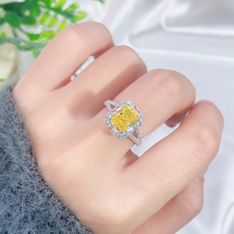

Original Fashion Yellow Diamond Ring S925 Sterling Silver Colored Treasure Ring Women's Luxury Jewelry