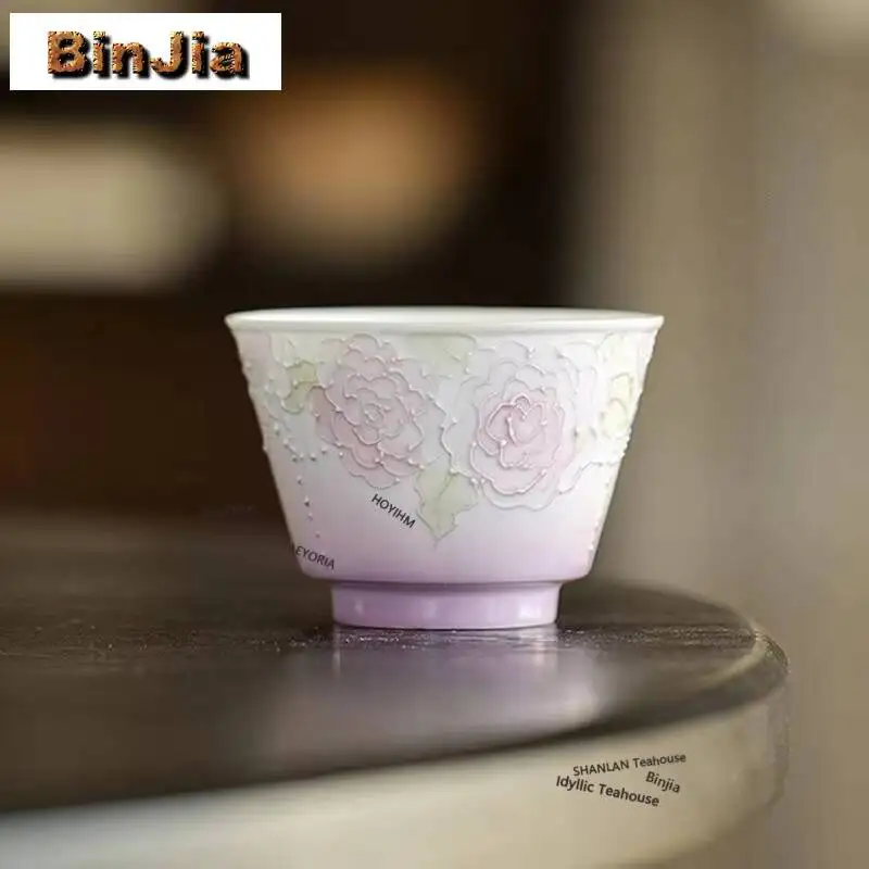 70ml Hand Drawn Purple Rose Arita Porcelain Teacup Vintage Tea Bowl Jug Tea-tasting Fragrance Cup Chazhan Master Cup Tea Service