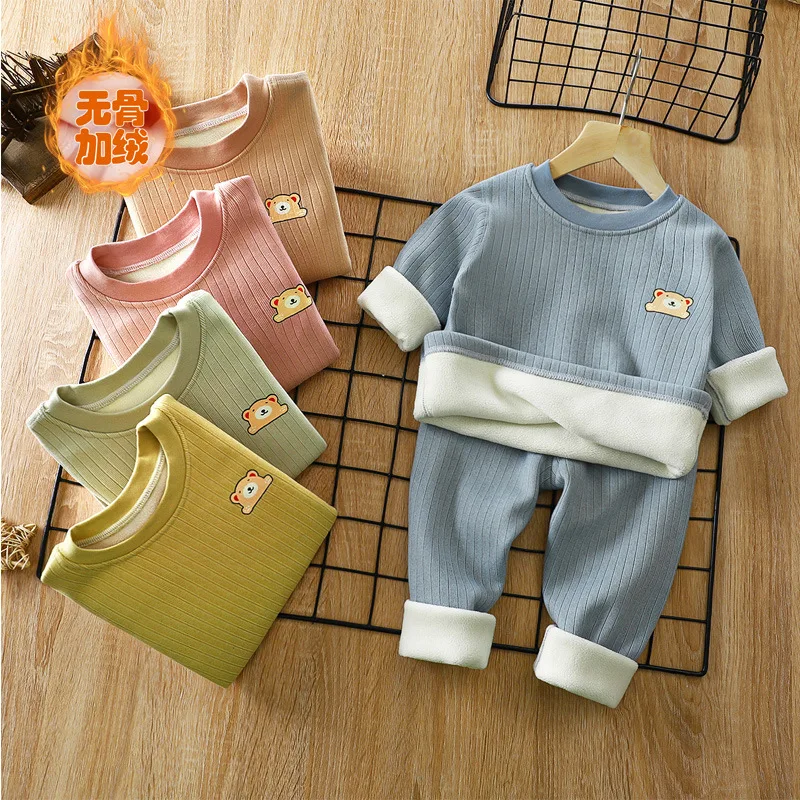 Thermal Toddler Boys Clothes Sets Teenager Girls T-shirts + Pants Thermal Children's Basic