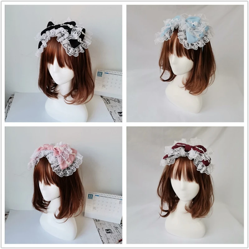 Victorian Retro Lace Headband Sweet Double Layer Big Bow Kawaii Hair Hoop Anime Lolita Maid Tea Party Cosplay Headdress