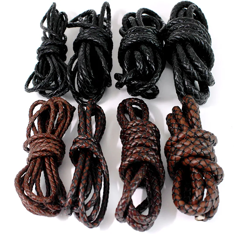 2-1Meter Genuine Leather Cord 3/4/5/6/8mm Round Braided Leather Strap String Lace For DIY Necklace Jewelry Making Accessories