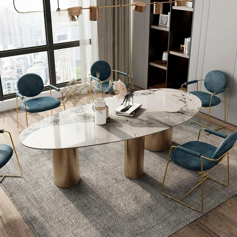 

Marble Italian Bright Dining Table Large Family Modern Minimalist Light Luxury Dining Tables Comedor Home Furniture