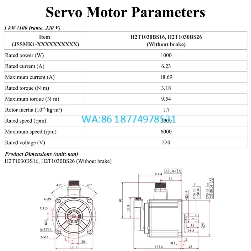 Wmwmnu for High Precision 1kW 220V 3.18Nm AC Servo Motor and Pulse Drive Kit Compatible with Mainstream PLC for CNC Packaging