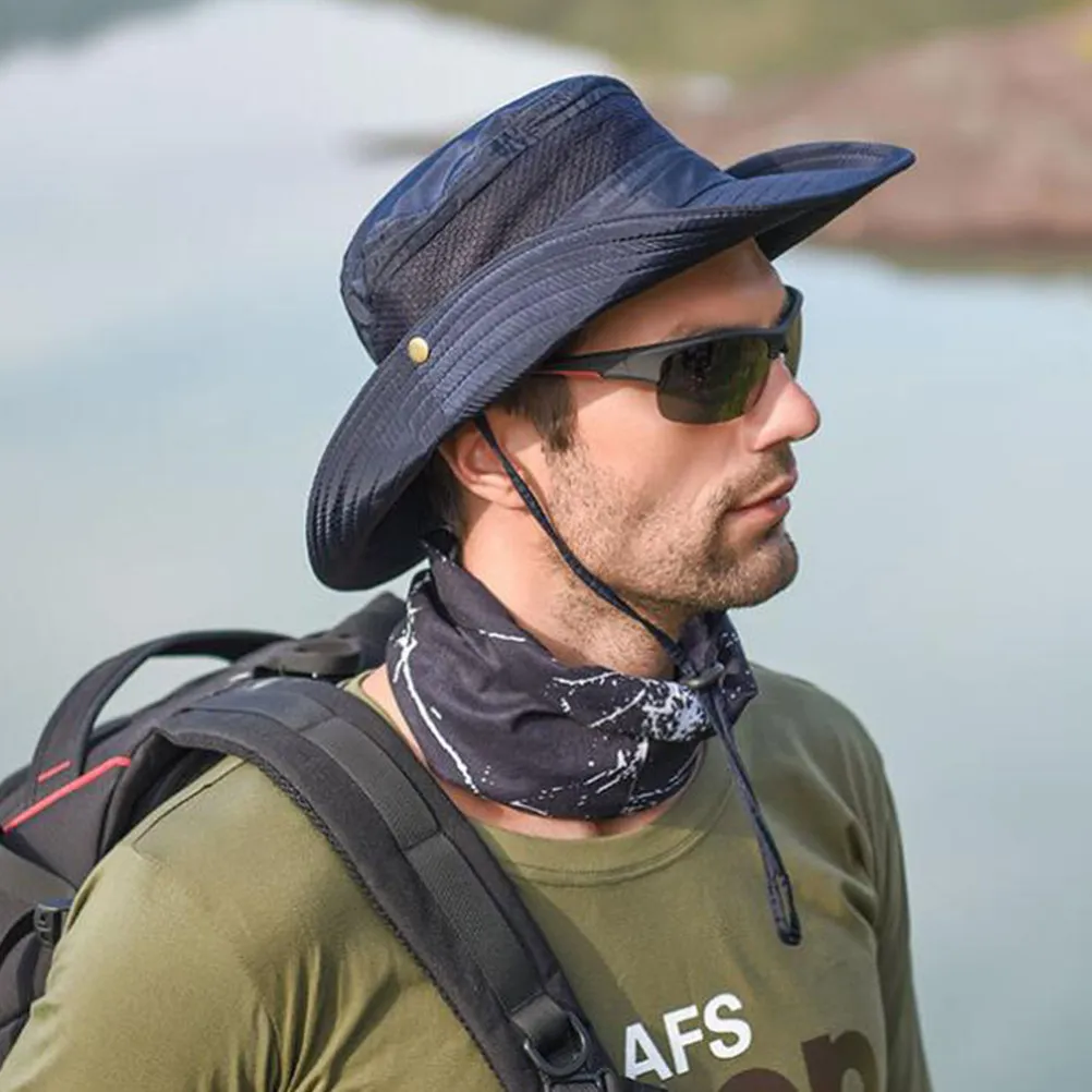 

Премиальная полиэстеровая шляпа от солнца для рыбалки, походов, кемпинга, с защитой от УФ-излучения, широкими полями, дышащей сеткой, регулируемым ремешком на подбородке