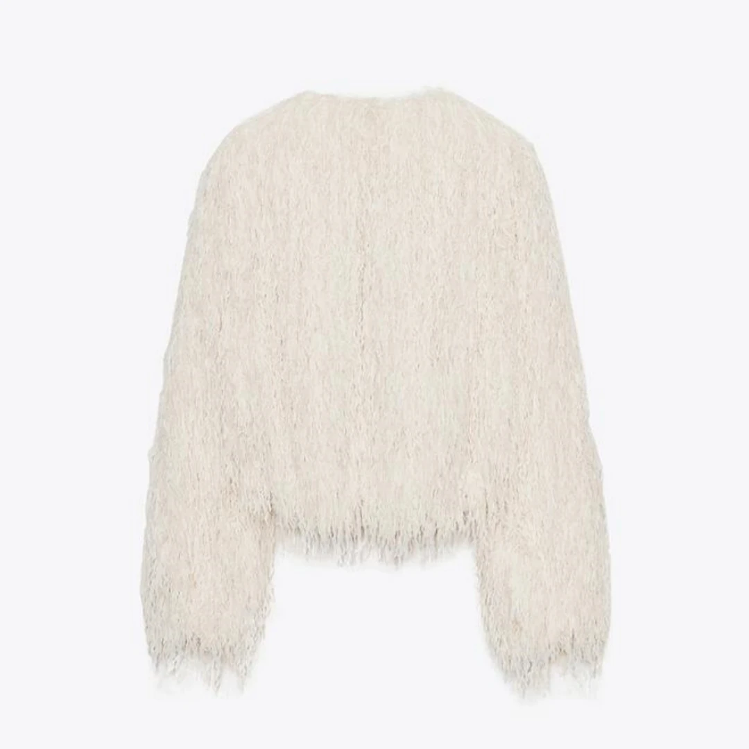 Fall 2025 Women's round Neck Jacket with Metal Line Tassel Feather Decoration Casual Style Long Sleeve Short Coat for Ladies