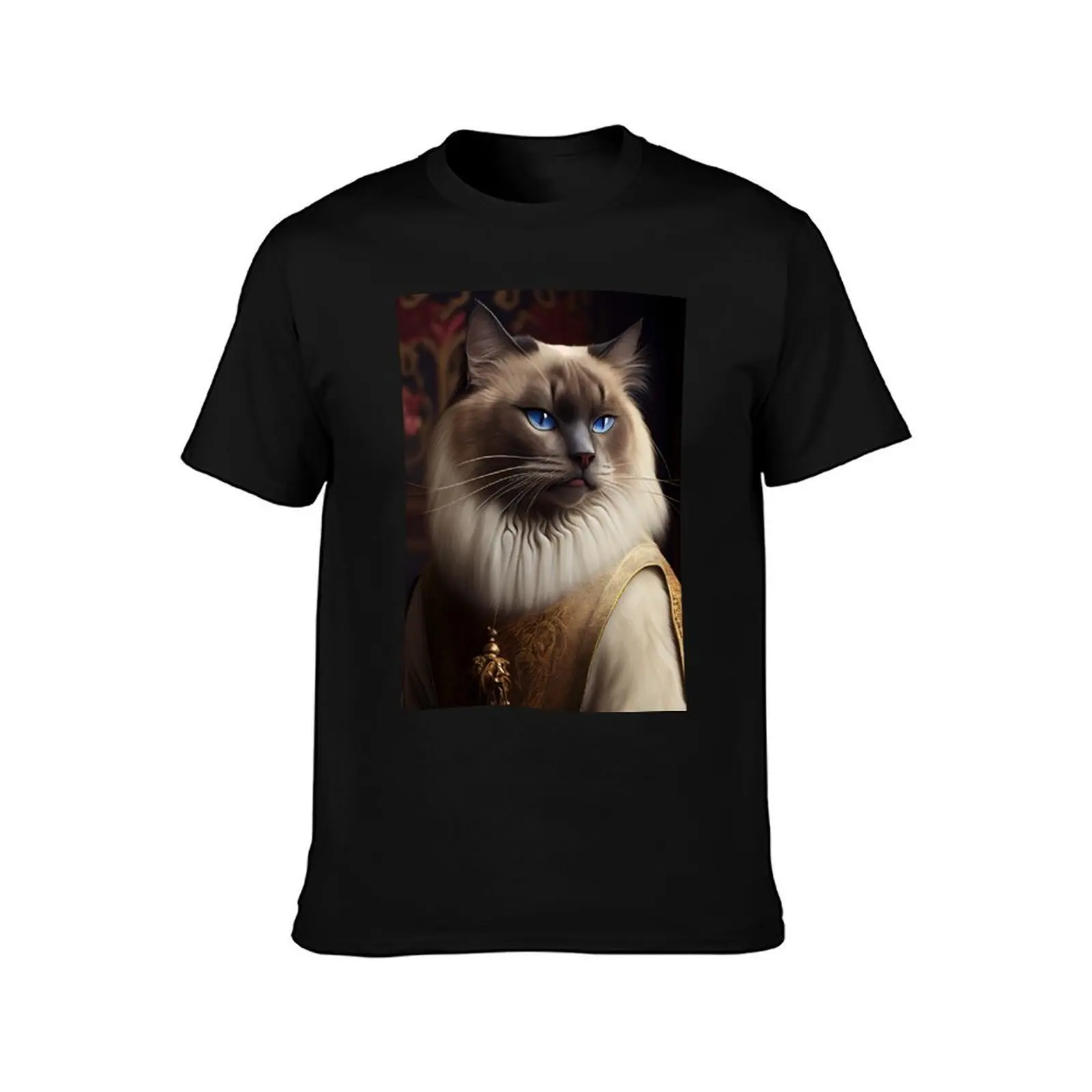 Ragdoll Cat Breed Portrait Royal Renaissance Animal Painting T-Shirt Plus Size Summer Short Sleeve T-Shirt