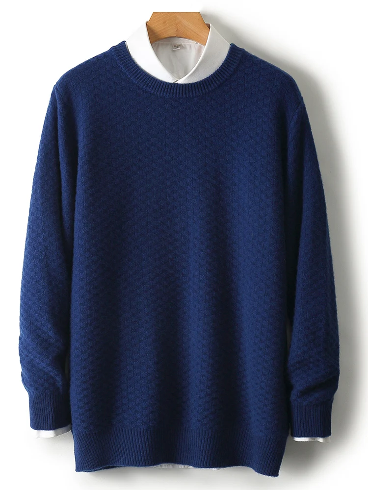 100% Merino Wool Men's Round Neck Base Sweater Thickened Autumn Winter Casual Fashionable Soft Knitted Wool Sweater