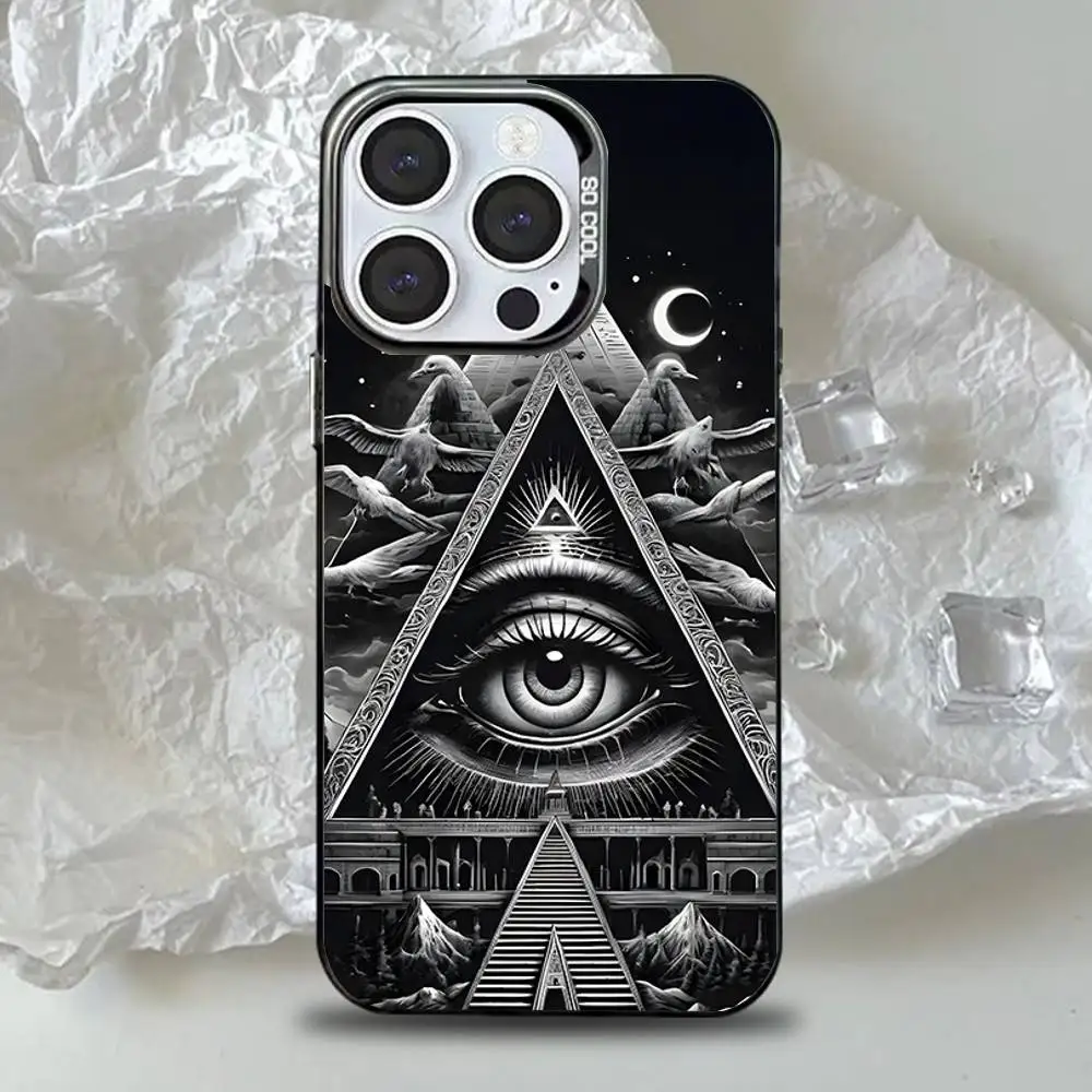 حافظة هاتف من Illuminati Eye غامضة لهواتف iPhone 16,15,14,13,12,11,Pro,Max,Plus, Mini,XS,SE مضادة للسقوط باللون الأسود غير اللامع