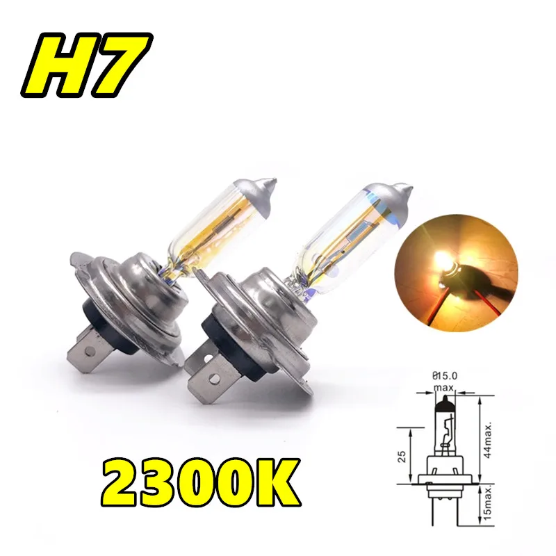 

2 Pcs H7 12V55W Headlamp 2300K Px26d Halogen Lamp Replace Upgrade Super Yellow Rain And Fog Proof Light Car Bulbs