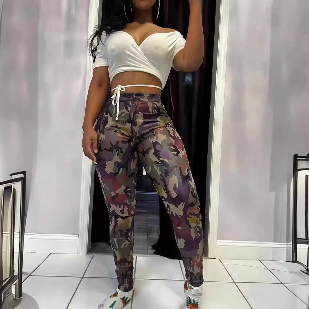 Pant Women Long Pants Print Sheath Slim Fit High Waist Casual Capris Straight Trousers Y2k Streetwear Elegant Splice 2025