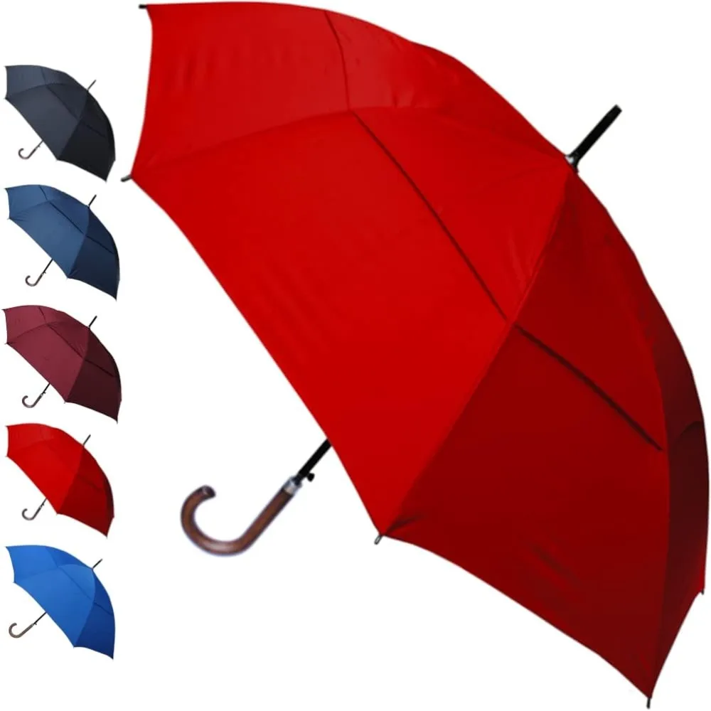 

Windproof EXTRA STRONG , City Umbrella ,Vented Double Canopy ,Auto , Reinforced Frame with Fiberglass ,Solid Wood Hook Handle