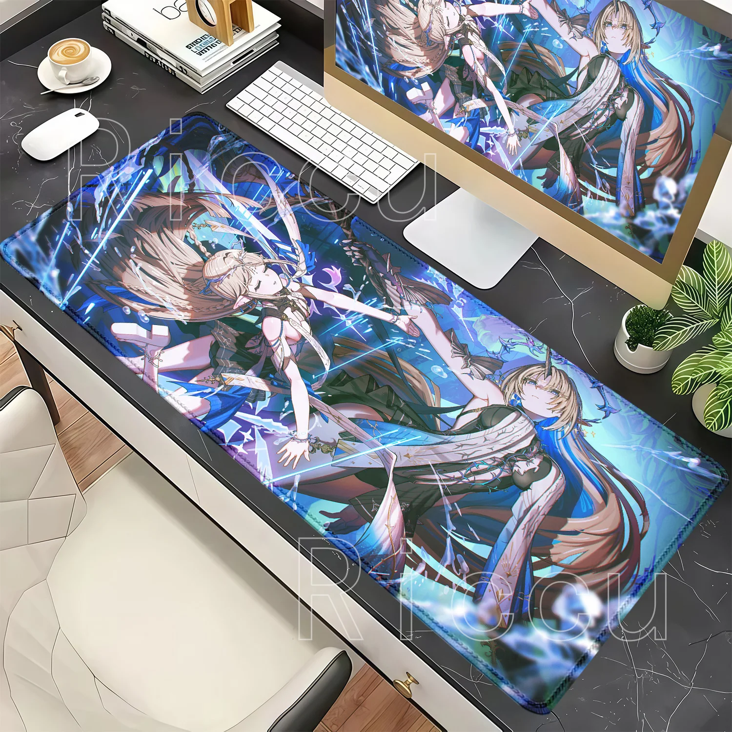 Gaming-Mauspad Fleurdelys Cartethyia Wuthering Waves WuWa Bürozubehör Mauspad PC-Tastatur Rutschfeste HD-Druck-Schreibtischunterlage