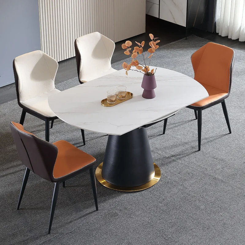 Italian telescopic rock slab dining table square and round dual-purpose small apartment rotating function folding dining table