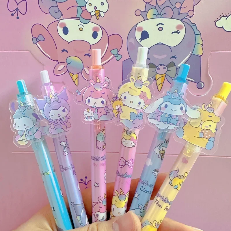 24-48pcs New Sanrio Boxed Gel Pen Cartoon Melody Kuromi Cute Student Writing Press Patch Pens 0.5mm Writing Smooth Children\'s