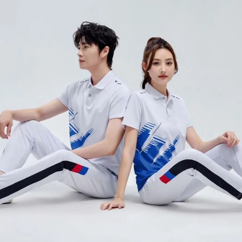 Couple Sportswear Set Summer Short Sleeve Fitness Gym Aerobics Team Uniform For Men Women