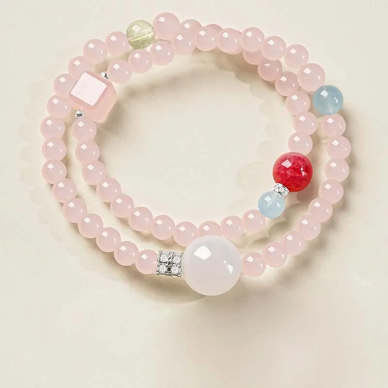 

Natural Pink Crystal Double Circle Bracelet Women's Fashion Light Luxury Bracelet, Gift