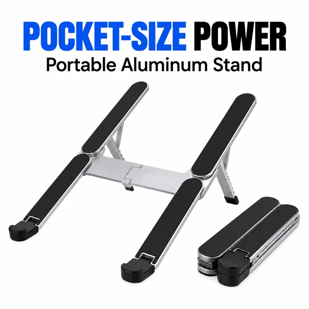 Portable Foldable Aluminum Laptop Stand, 6-Level Adjustable Ergonomic Riser, Anti-Slip Cooling Holder for 10-16 Inch Laptops PCs
