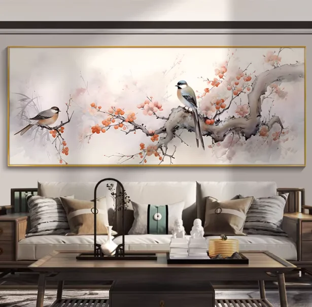 Chinese Style Magpie perched on a plum branch painting Print Art Canvas Poster, Living Room, Study, Foyer, Bedroom, Decor