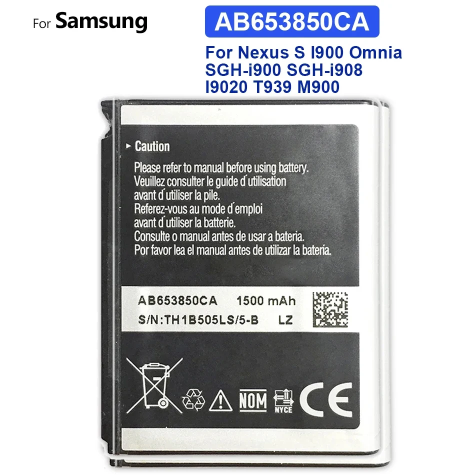 Battery For Samsung Nexus S I900 Omnia SGH-I900 SGH-I908 I9020 T939 M900 Moment I220 SGH-T939 AB653850CA 1500Mah With Track Code