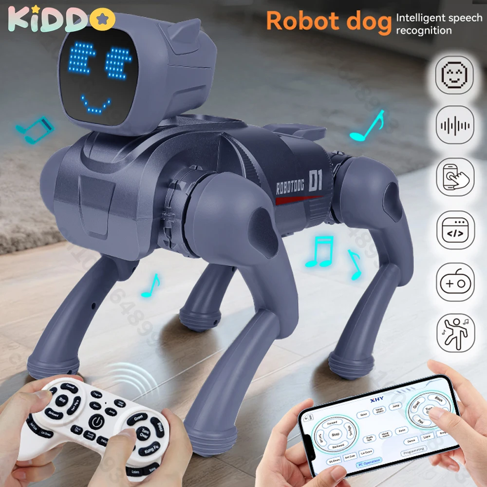 Diálogo de voz de simulación de perro mecánico inteligente, lámpara de expresión bonita, aplicación remota para teléfono móvil, juguetes de programación de Control, 2,4G