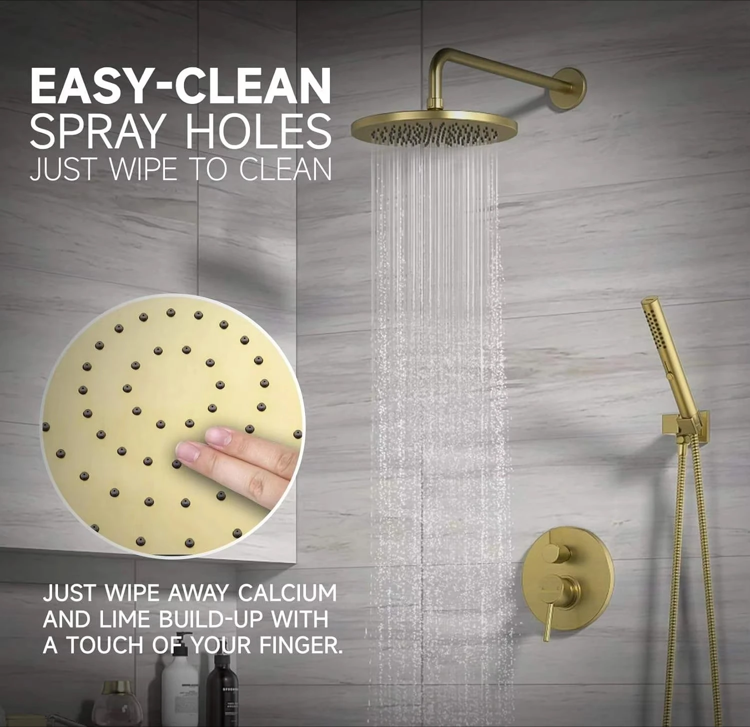 Duschsystem aus gebürstetem Goldmessing, doppeltes thermostatisches Duschset, wandmontiertes Duscharmaturen-Set für Badezimmer