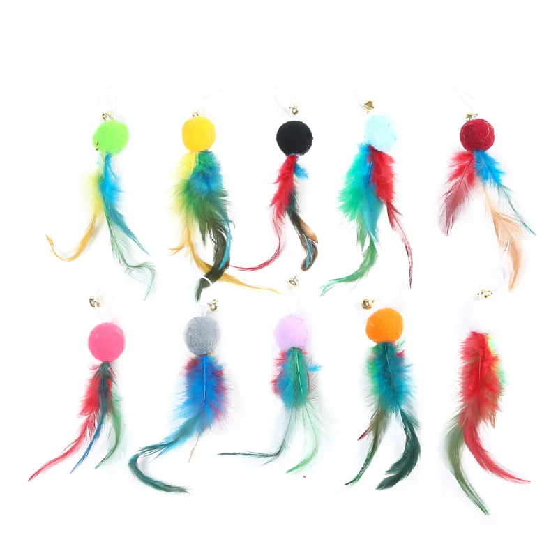 

Cat Rainbow Ball Toy Striped Cat Stick Replacement Head Feather Accessories Bell Kitten Catch Playing Interactive Pet Supplies