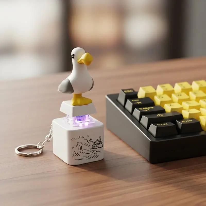 Seagull Mine Clicker Keychain Button with LED Sound Durable Fidget Toy Stress Relief for Class Break Relaxation