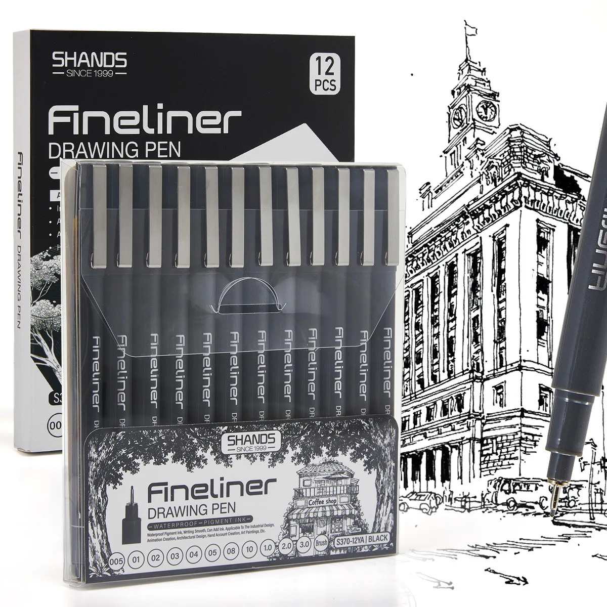 12-Pack Black Fine-Line Waterproof Ink Pens Set Document Pigment Liner Pens Dotted Drawing Journal Compatible