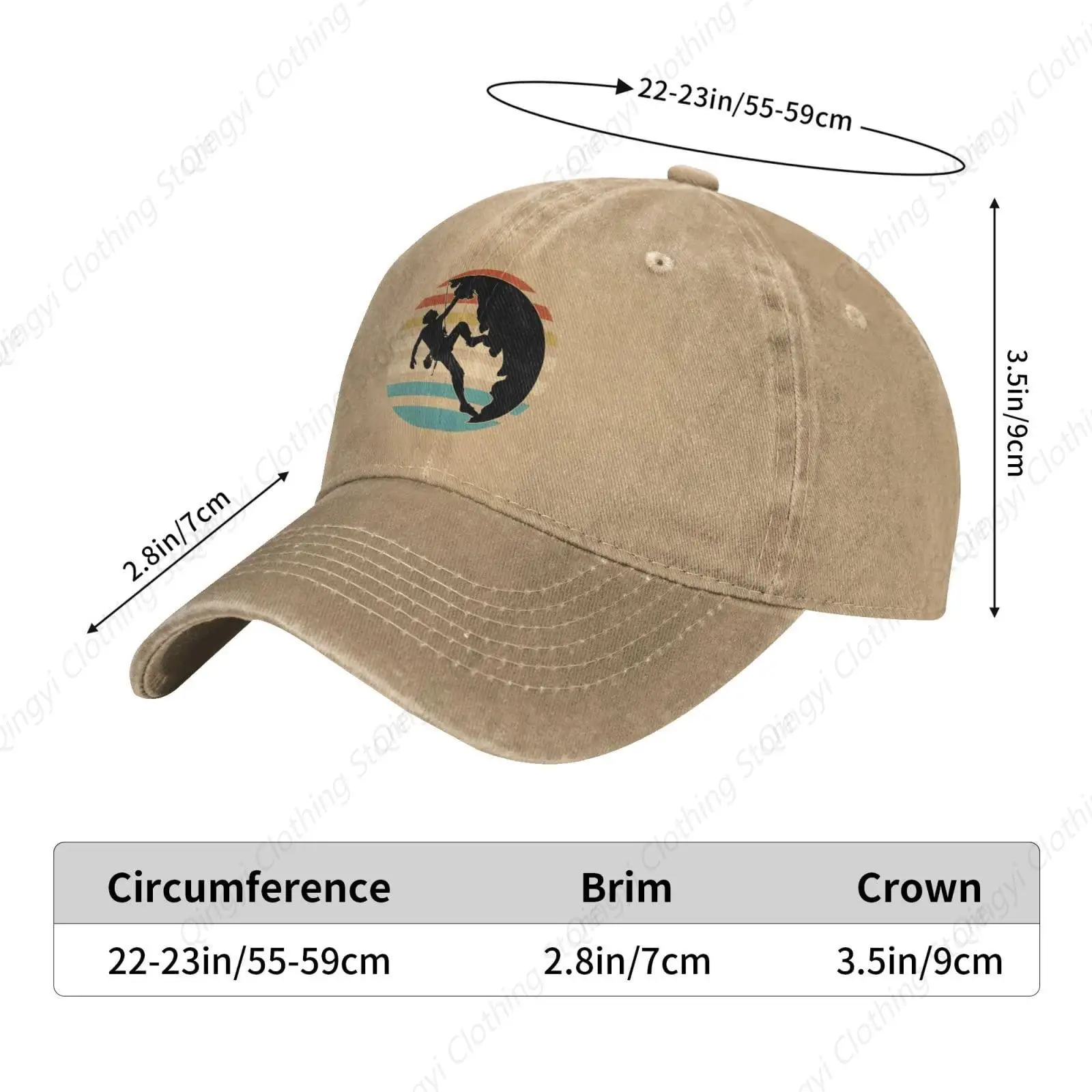 Vintage Rock Climbing Mountain Climber Cotton Baseball Cap Adjustable Washed Twill Low Profile Hat for Men Women Natural