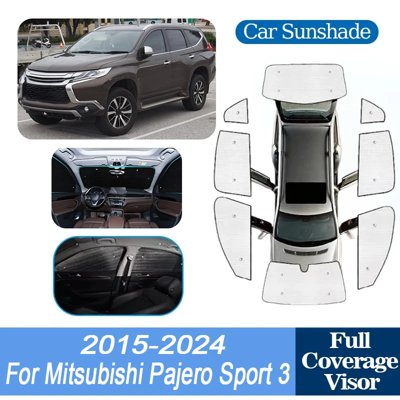 

For Mitsubishi Pajero Sport 3 Accessories KR KS QE QF 2015-2024 Car Window Covers Aluminum Foil SunShade UV Protector Sun Baffle
