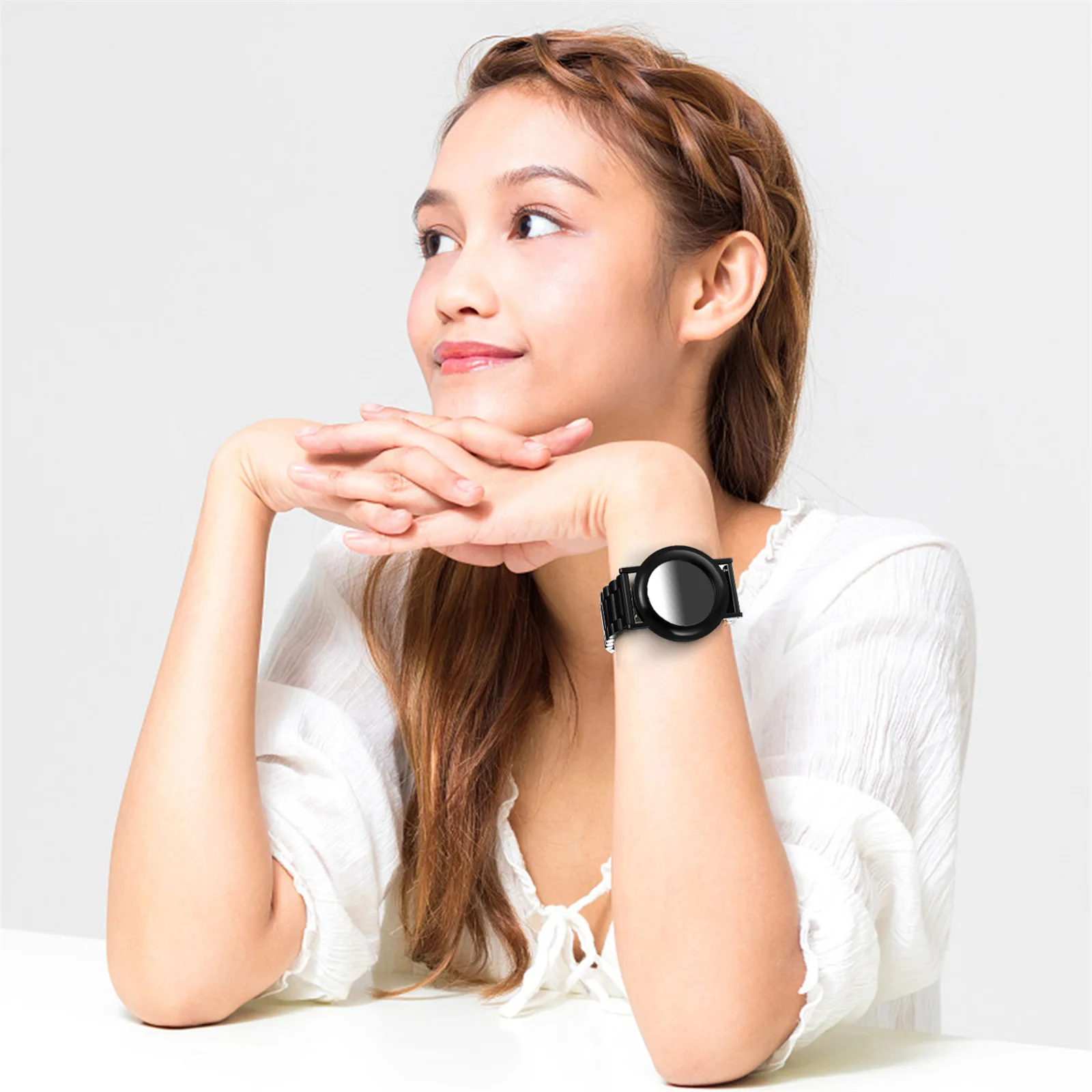 Stalowy lokalizator, zamiennik paska do zegarka, kompaktowy, wygodny, lekki, tracker, pasek na nadgarstek, osłona ochronna, bezpieczny pasek na nadgarstek.