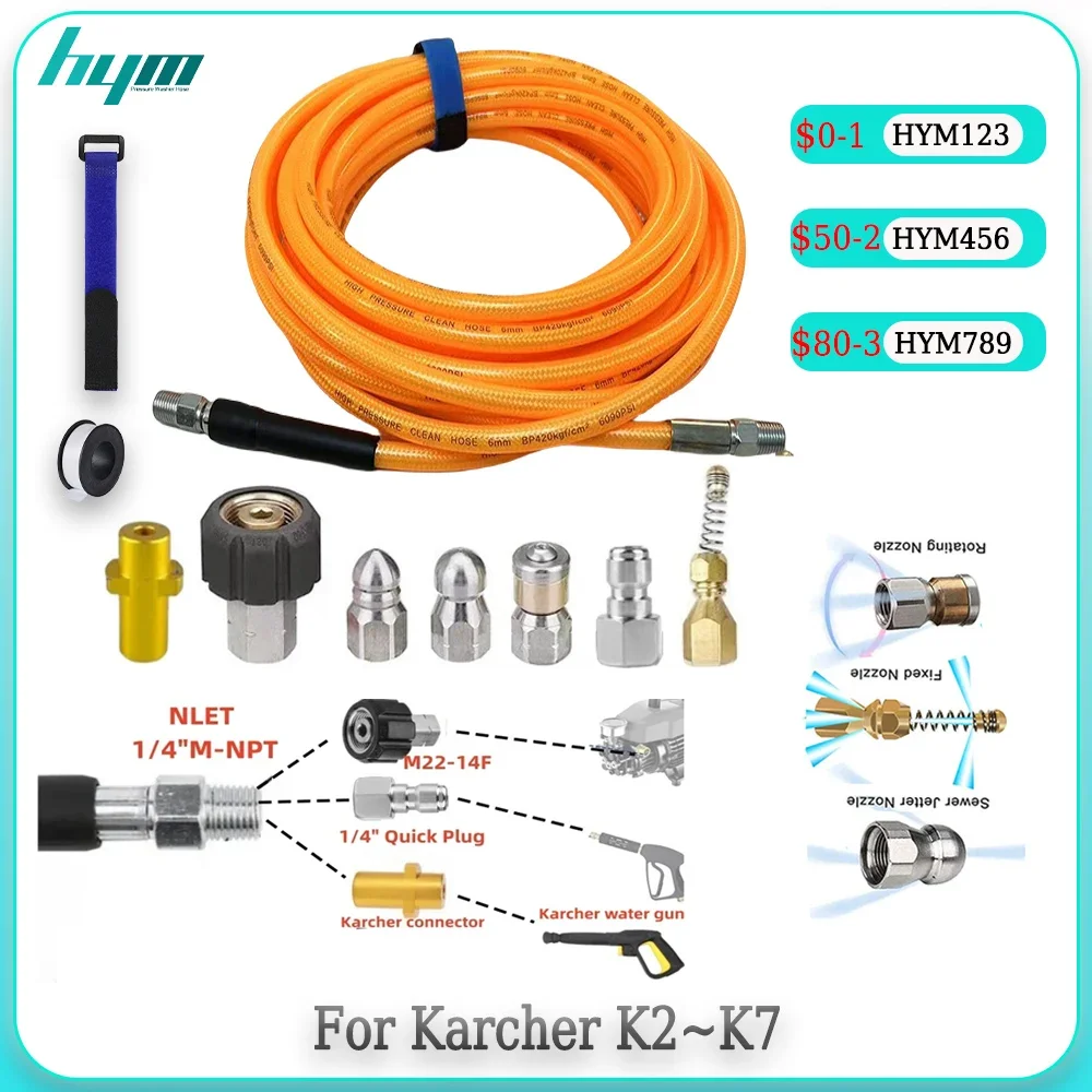 

High Pressure Washer Hose Sewer Drainage Cleaning Hose for Karcher Washing Nozzle Drain Pipe Cleaning Hose Sewer Jetter Kit