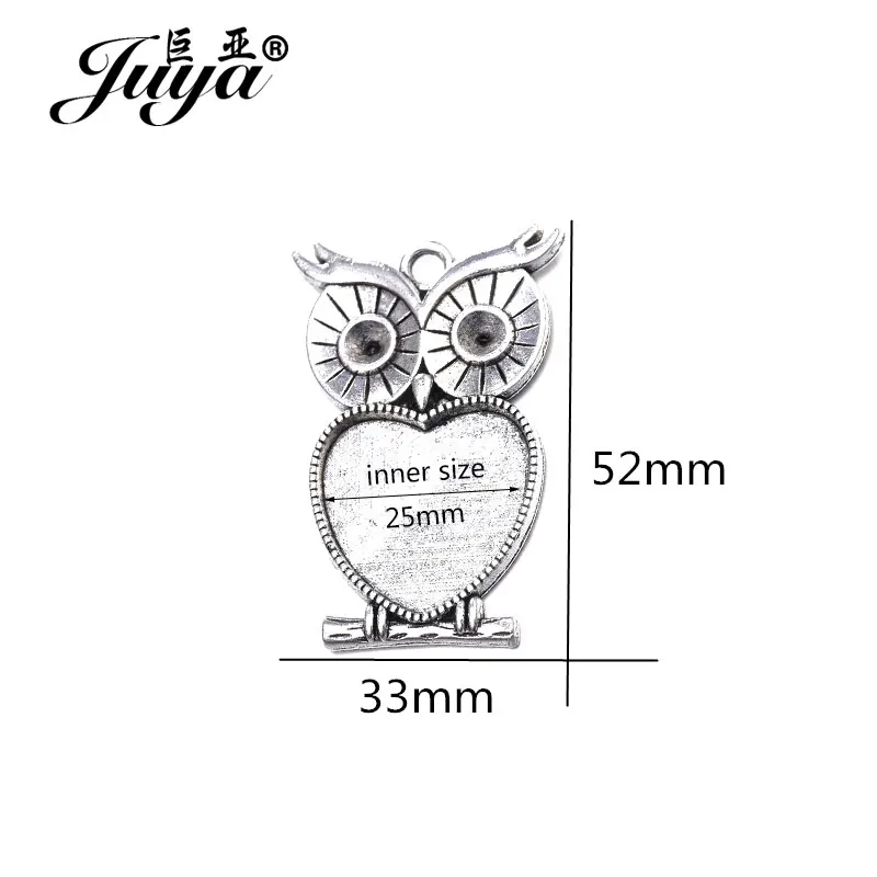 5pcs/lot 25mm Heart Shape Owl Cabochon Settings Bezel Blank Trays For Pendant Necklace DIY Jewelry Making Findings Accessories