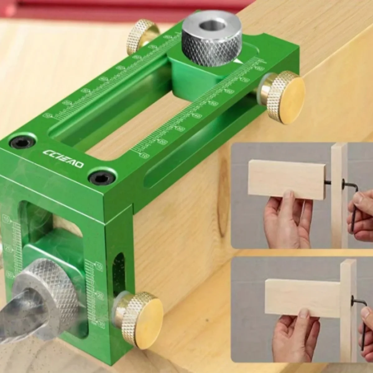 스크류 지그 2-in-1 조정 가능한 목공 드릴링 펀처 로케이터, 6/8/10/12/15mm 핀 고정 장치 목공 구멍 드릴 비트 세트