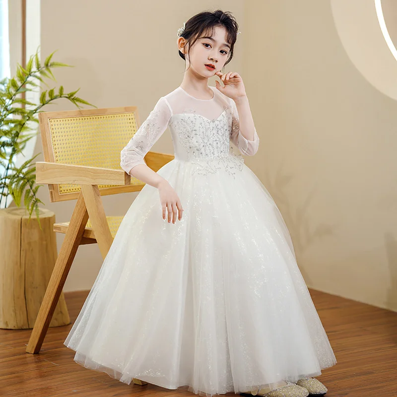 Girls' dress 2022 summer new long wedding dress walk show 61 piano performance princess dress children's dress