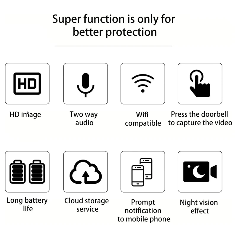 Cloches de porte vidéo intelligentes avec caméra, sonnette de sécurité intelligente, WiFi sans fil, noir