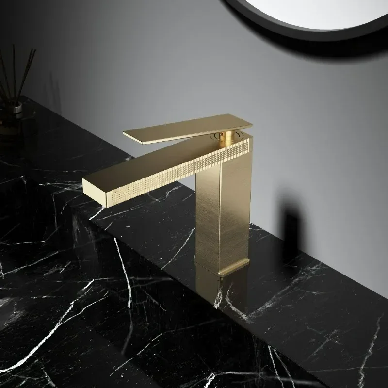 Brushed Gold Brass Bathroom Faucet Hot Cold Dual-use Basin Mixer Gun Gray Water Tap for Laboratory