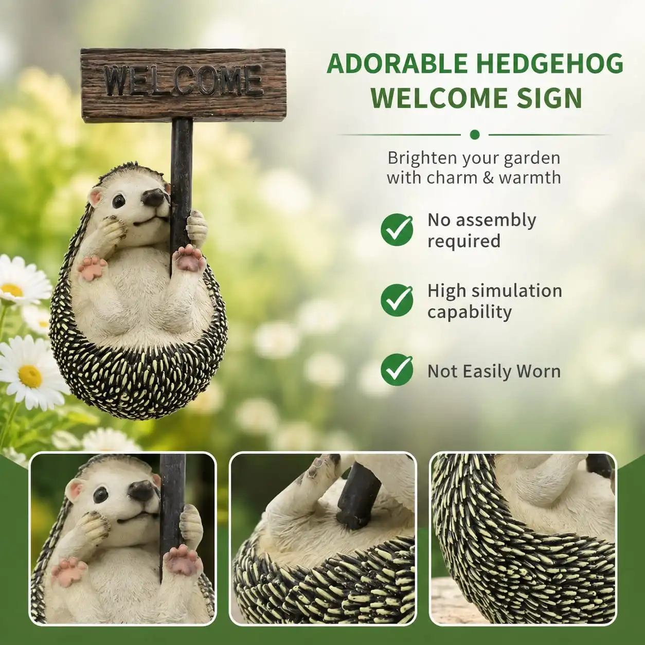 artoon Hedgehog Welcome Sign Garden Statue Resin Lawn Ornament Patio Yard Decor Animal Welcome Stake Cute Outdoor Gift