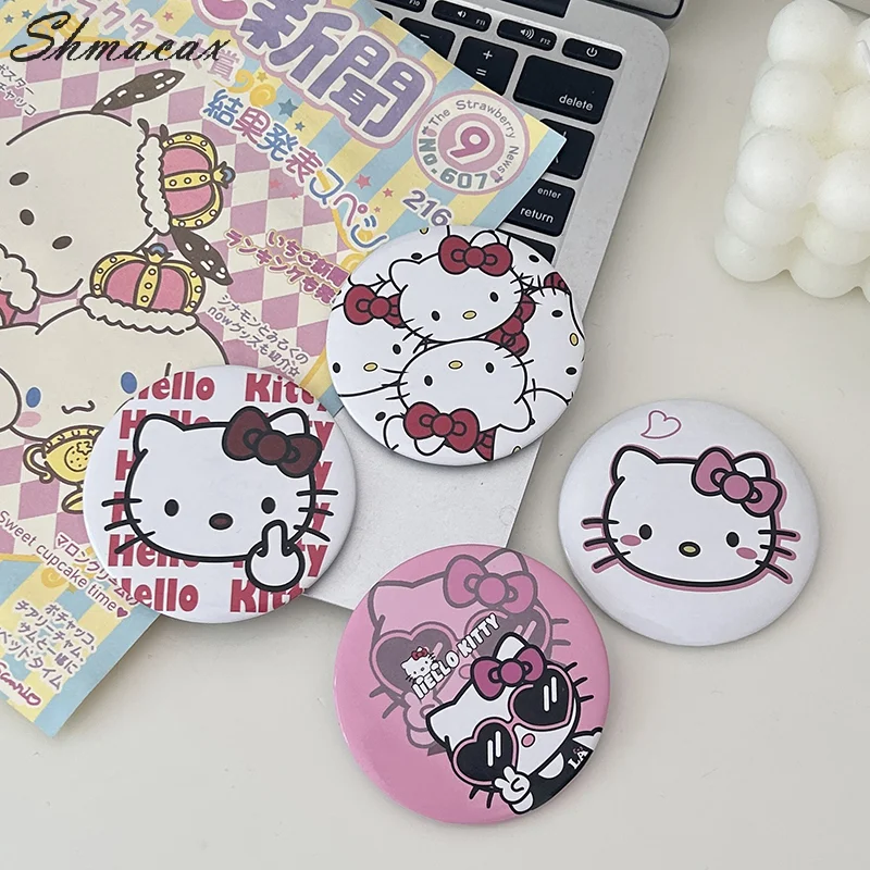 Sanrio Hello Kitty Anime Kawaii Cute Makeup Mirror Cartoon Sliding Cover Portable Small Round Mirror Gifts For Girls